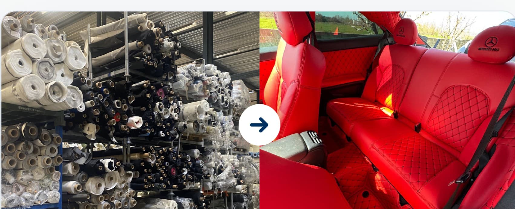 Rolls of surplus imitation leather, resold in Algeria for vehicle upholstery
